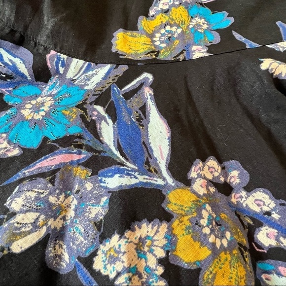 Free People Summer in Tulum Tunic Dress Linen Blend Black Floral Size M Boho - Picture 16 of 16